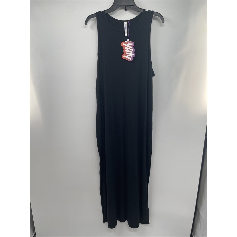 Yitty by Fabletics Soft Rib Maxi Dress Womens 4X Black Sleeveless Minimalist NWT